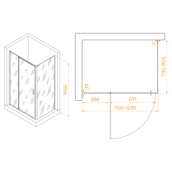 Душевой угол RGW Passage PA-078 350807818-11 прямоугольный 110x80 стекла прозрачные, профиль хром