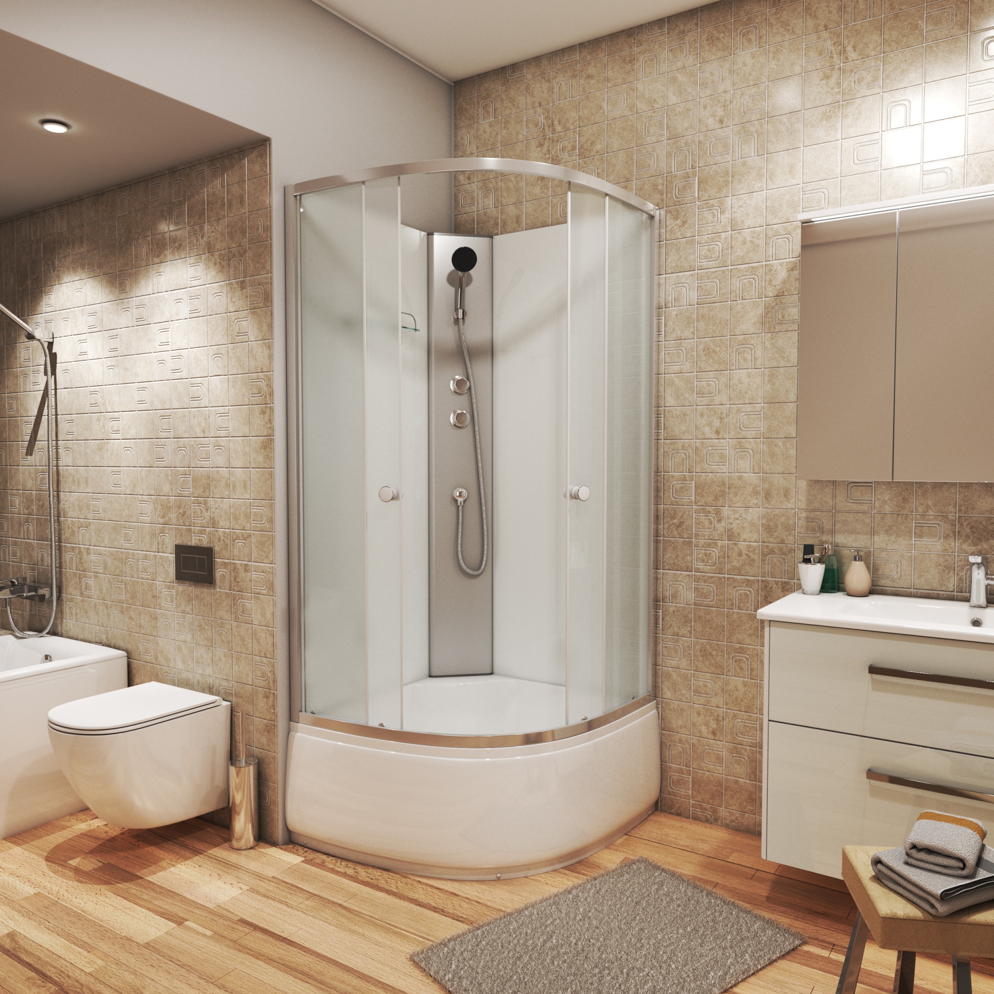 Душевая кабина без крыши Niagara Eco NG-7308-14ВК четверть круга  90x90 стекла матовые, профиль матовый хром