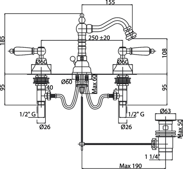 Смеситель для биде Cezares Diamond DIAMOND-BBS2-02-Sw латунь 