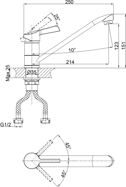 Смеситель для кухни D&K Rhein DA1462301 без подключения к фильтру хром