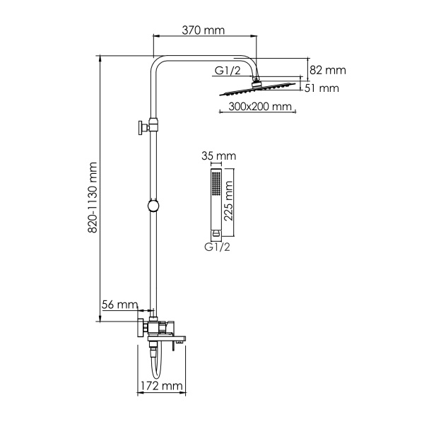 Душевая система со смесителем Wasserkraft  A177.069.103.087.CH монтаж настенная без термостата хром
