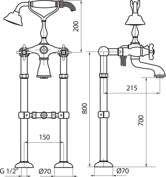 Смеситель для ванны Webert Ottocento OT720801010 напольный 
без термостата золото