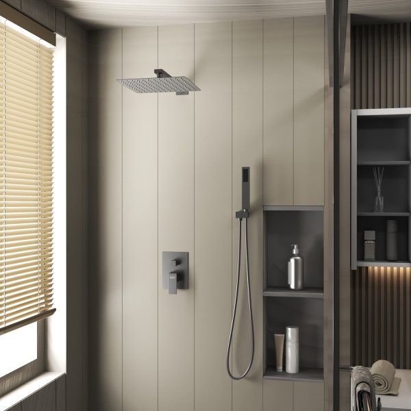 Душевая система со смесителем D&K Bayern.Liszt DA1515706A04 монтаж встраиваемая в стену без термостата серый графит