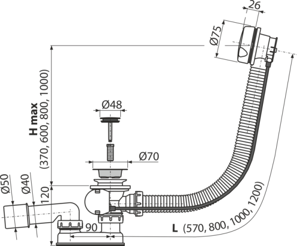 Слив-перелив для ванны AlcaPlast A51B белый матовый, пластик, пластик