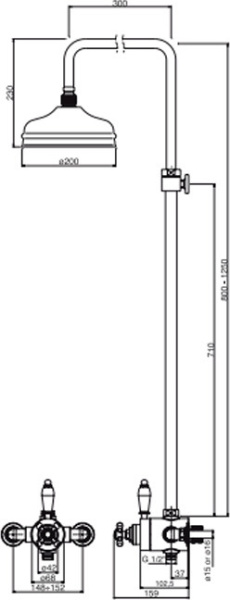 Душевая система со смесителем Cezares Elite ELITE-CD-T-02-Bi монтаж  с термостатом 