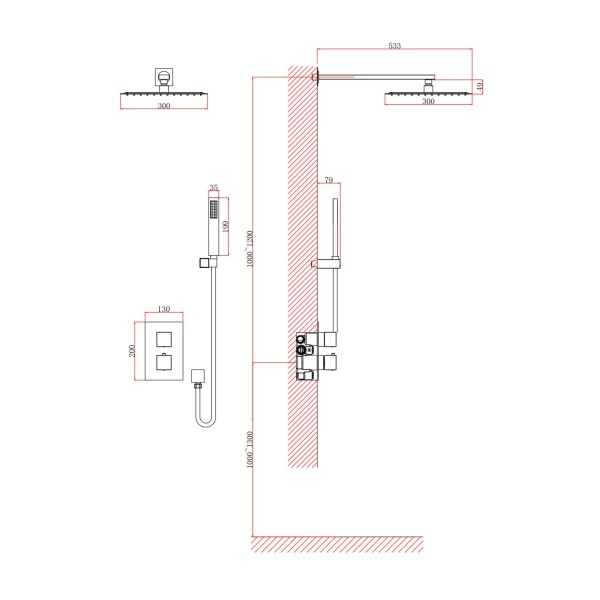 Душевая система со смесителем D&K Bayern.Liszt DA2515708A04 монтаж встраиваемая в стену с термостатом белый матовый