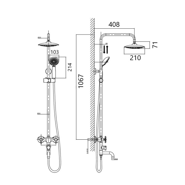 Душевая система со смесителем D&K Hessen DA1384741E09 монтаж настенная без термостата хром