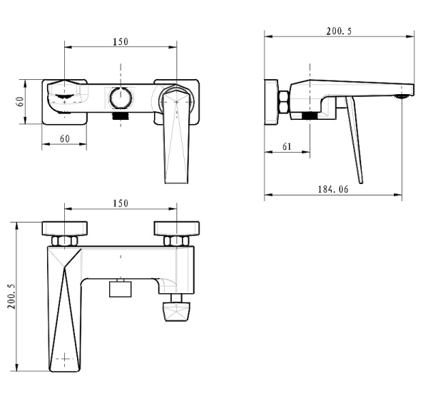 Смеситель для ванны или душа Boheme Venturo 373-SGM настенный 
без термостата Shine Gun Metall