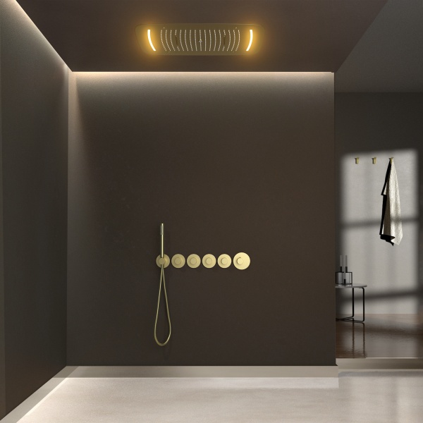 Душевая система со смесителем Timo Saona SX-2319/17SM монтаж встраиваемая в стену с термостатом матовое золото