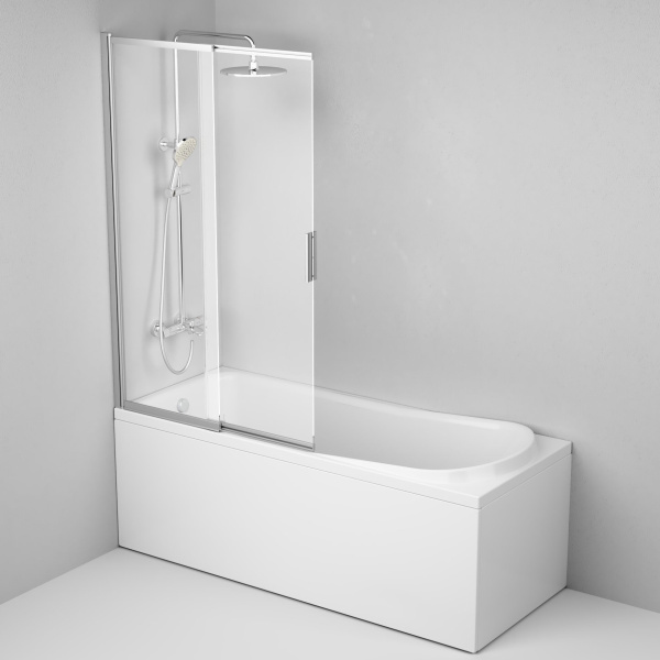 Шторка для ванны раздвижная распашная  Am.Pm Like W80S-100PS-150MT 100 см, стекла прозрачные, профиль хром