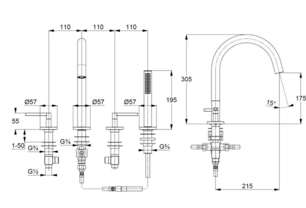 Смеситель для ванны Kludi Nova Fonte 204250520 на борт ванны 
без термостата хром