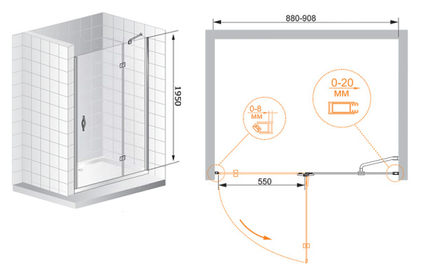 Душевая дверь Cezares Bergamo BERGAMO-B-12-90-C-Cr-R 90 см стекла прозрачные, профиль хром