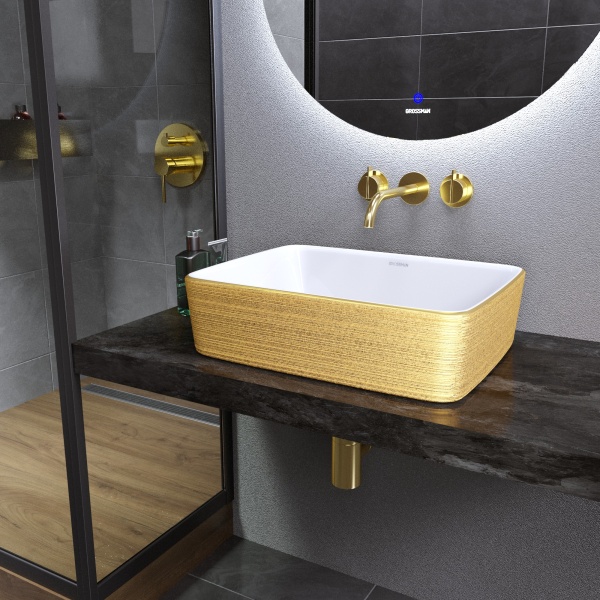 Раковина  прямоугольная Grossman Color GR-3016GW фаянс цвет белый-золото