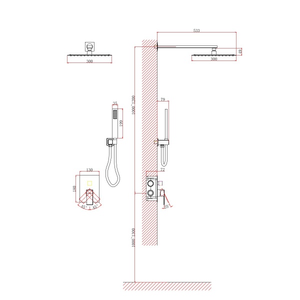 Душевая система со смесителем D&K Bayern.Liszt DA1515701A04 монтаж встраиваемая в стену без термостата хром