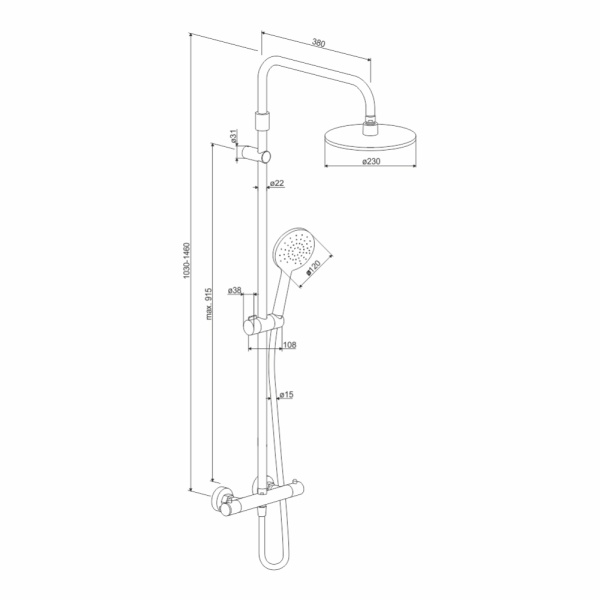 Душевая система со смесителем Damixa Option DX218091000 монтаж настенная с термостатом хром