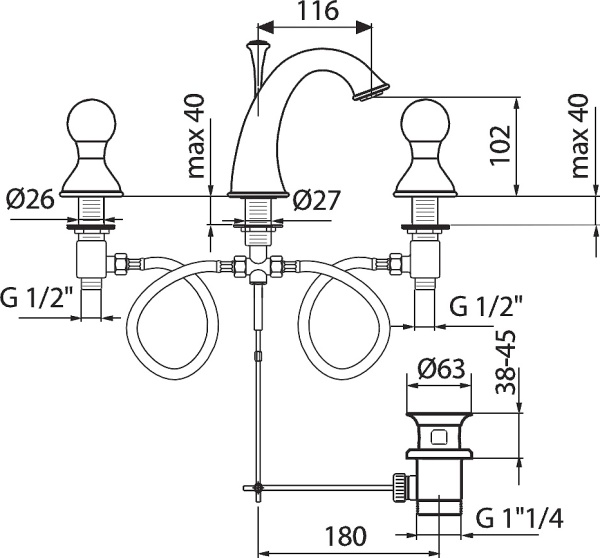 Смеситель для раковины Webert Karenina KA750101017 хром/золото