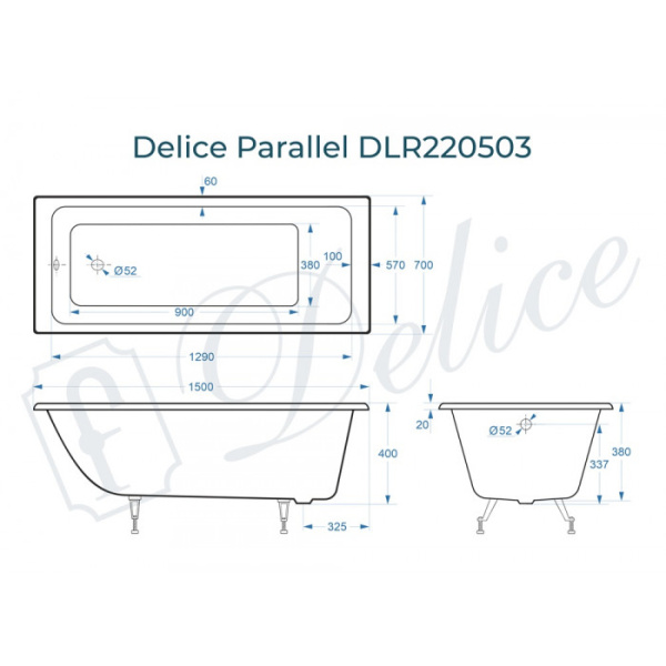 Чугунная ванна Delice Parallel DLR220503 150x70 чугун