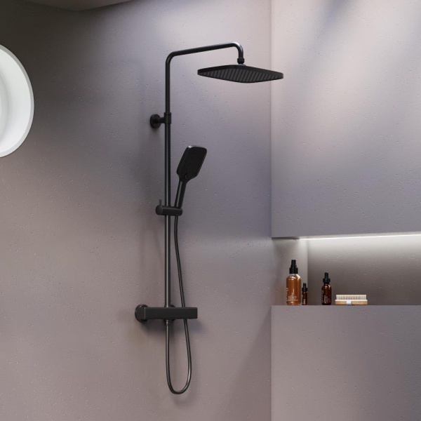 Душевая система со смесителем Damixa Gala 953800300 монтаж настенная с термостатом черный матовый
