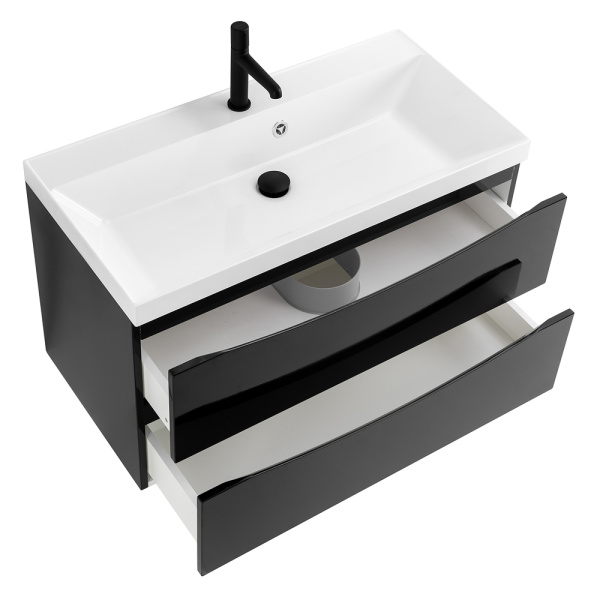 Тумба под раковину подвесная BelBagno Marino MARINO-900-2C-SO-NL-P 90 см  2 ящика цвет Nero Lucido 