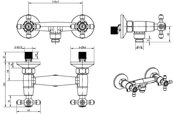 Смеситель для душа Boheme Crystal 294-CRST настенный 
без термостата Gold