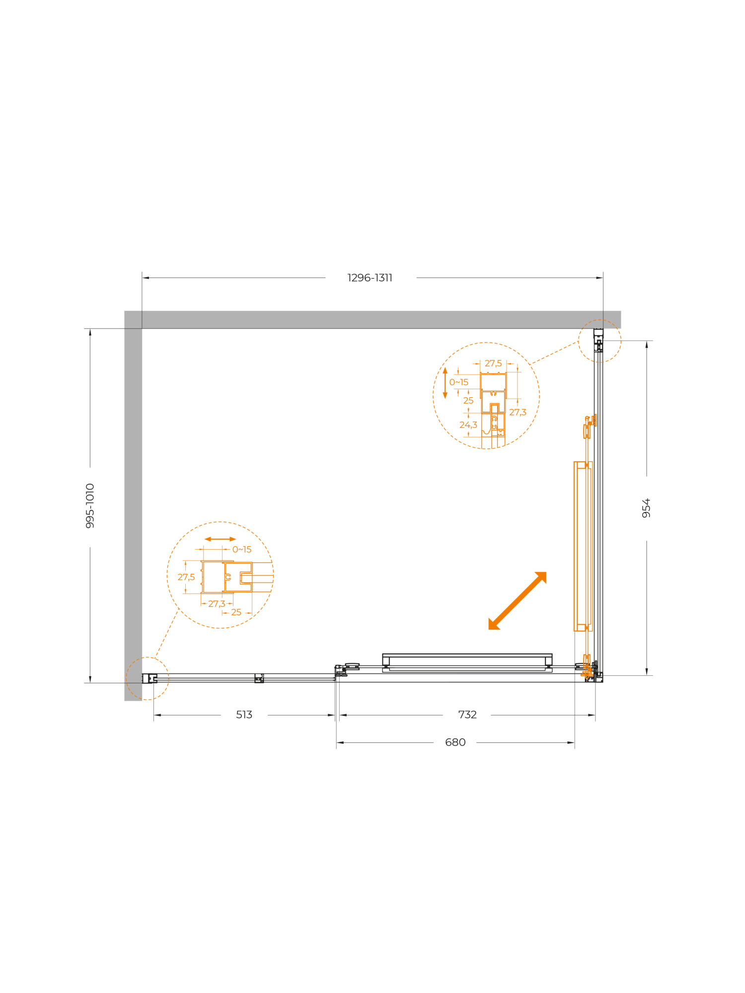 Душевой угол Cezares Lux LUX-AH-FS-11-130/100-C-CR прямоугольный 130x100 стекла прозрачные, профиль хром