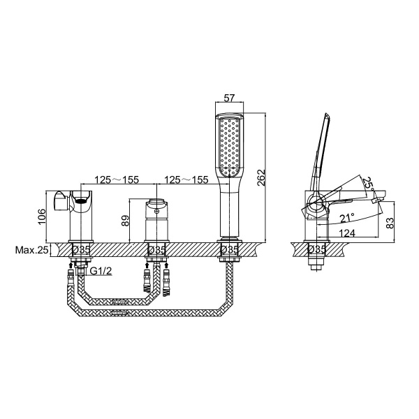 Смеситель для ванны D&K Rhein DA1394941 на борт ванны 
без термостата хром