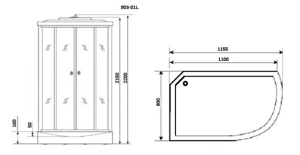 Душевая кабина с крышей Niagara Ultra NG-903-01L асимметричная  120x80 стекла тонированные, профиль хром