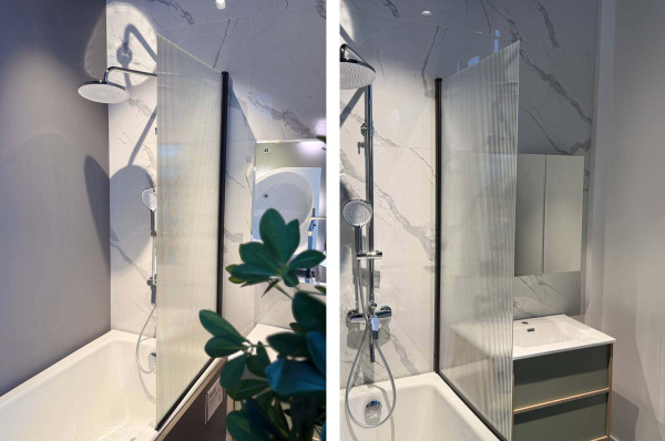 Шторка для ванны распашная  Акватек  AQ.BS.080.2GM 80 см, стекла рифленые, профиль оружейная сталь