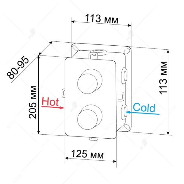 Смеситель для душа RGW Shower Panels 21140542-31 встраиваемый в стену 
с термостатом хром