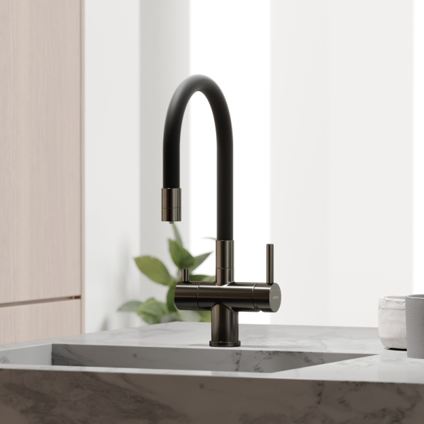 Смеситель для кухни Sancos Lucia SC4004GG с подключением к фильтру вороненая сталь