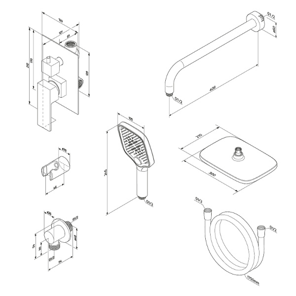 Душевая система со смесителем Damixa  953520300 монтаж встраиваемая в стену без термостата черный матовый