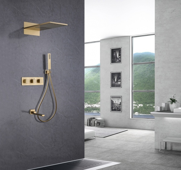 Душевая система со смесителем Abber Daheim AF8253G монтаж встраиваемая  в стену без термостата матовое золото