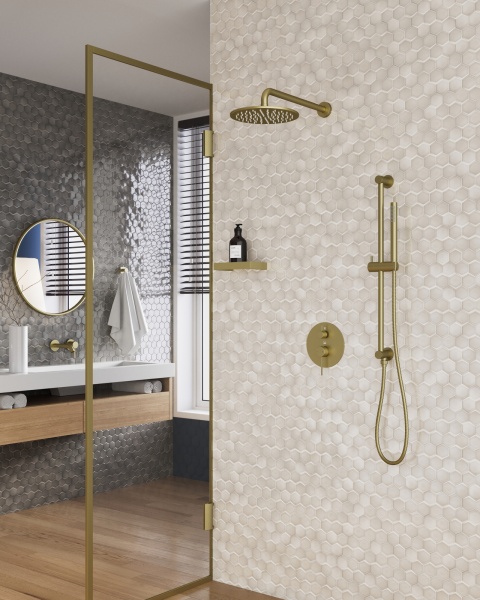 Душевая система со смесителем Timo Saona SX-2309/17SM монтаж встраиваемая в стену без термостата матовое золото