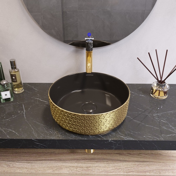 Раковина  круглая Grossman Color GR-5010GBR фаянс цвет золото-черный