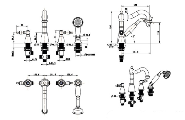 Смеситель для ванны Boheme Provance 394 на борт ванны 
без термостата бронза