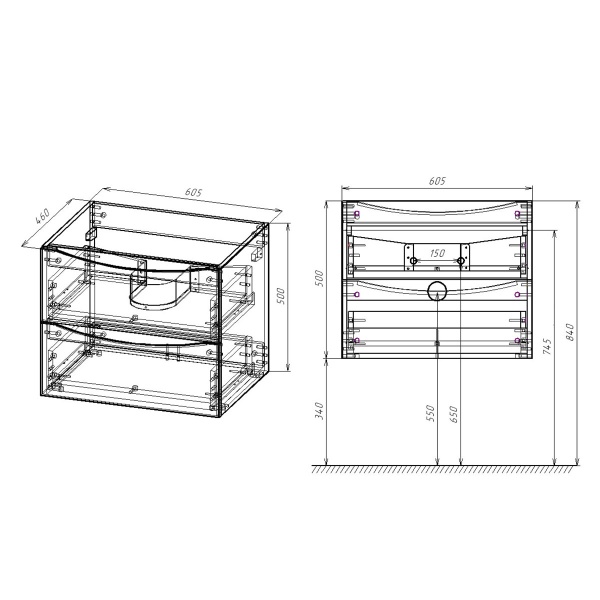 Тумба  подвесная Vincea Mia VMC-2MC600VO 60 см  2 ящика цвет V.Oak 