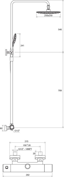 Душевая система со смесителем Ravak 10° X070103 монтаж настенная с термостатом хром