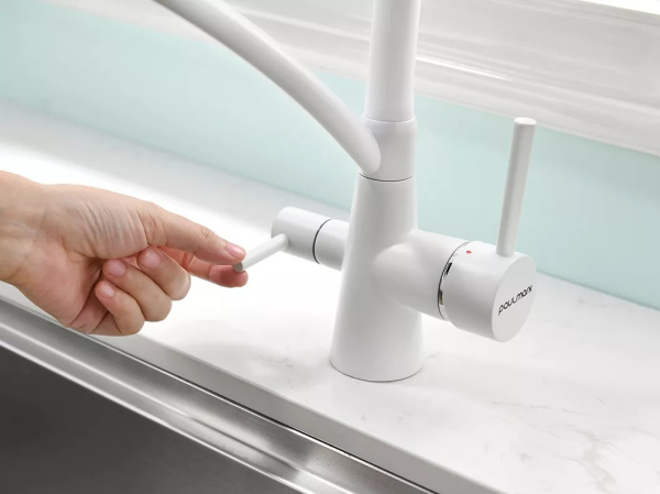 Смеситель для кухни Paulmark Siegen Si213111-WH с подключением к фильтру белый матовый