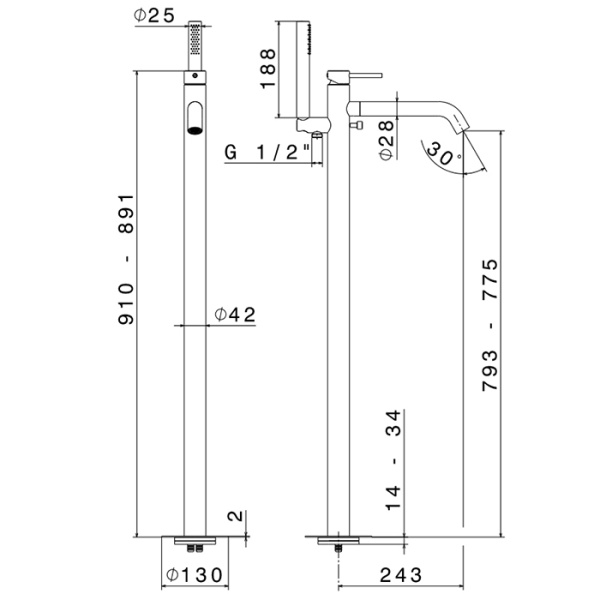 Смеситель для ванны Newform X-Steel 316 69684EX.50.050 напольный 
без термостата stainless steel