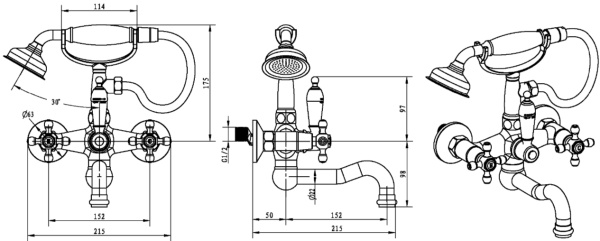 Смеситель  Boheme Crystal 293-CRST настенный 
без термостата 