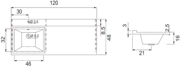 Раковина над стиральной машиной прямоугольная Aquanet Персона 00169618 литьевой мрамор цвет белый