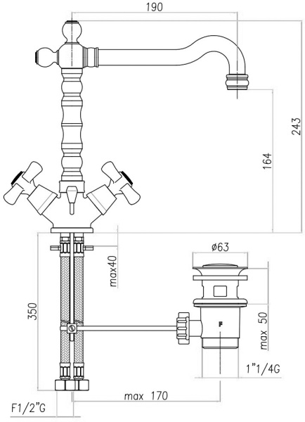 Смеситель для раковины Webert Armony AM700302060 медь