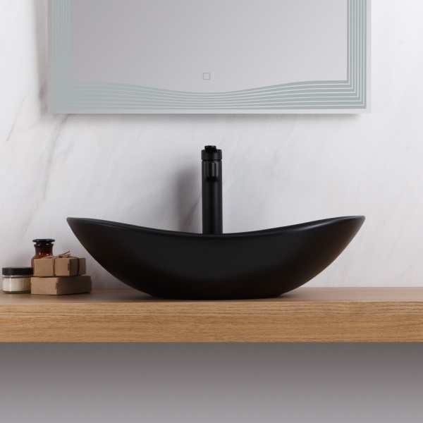 Раковина накладная овальная BelBagno  BB1404-H301 фаянс цвет черный матовый
