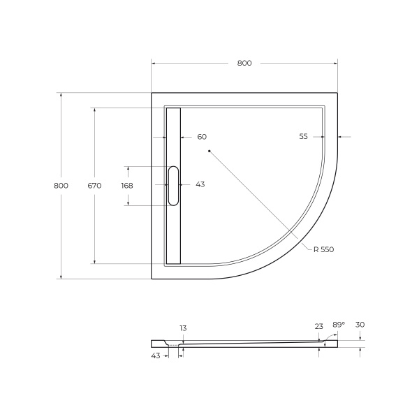 Душевой поддон низкий Cezares Tray TRAY-AS-R-80-30-W четверть круга литьевой мрамор 80x80 белый сифон приобретается отдельно