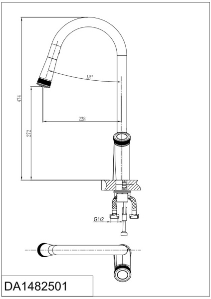 Смеситель для кухни D&K Bayern DA1482501 без подключения к фильтру хром