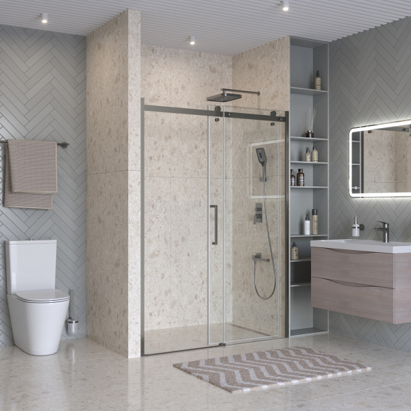 Душевая дверь BelBagno Marino MARINO-2-BF-1-150-C-GM 150 см стекла прозрачные, профиль оружейная сталь