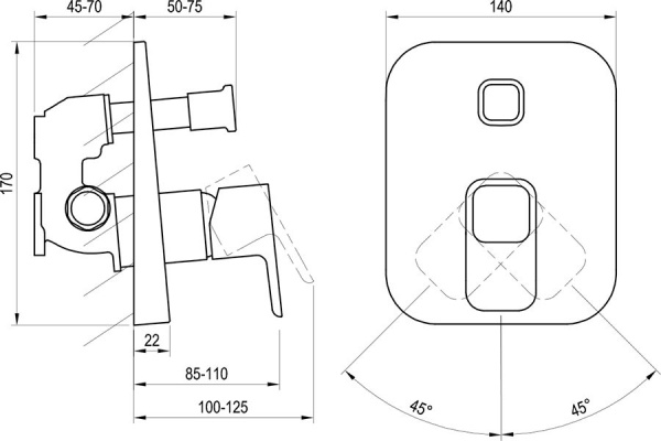 Смеситель для душа на 2 выхода Ravak 10° X070070 встраиваемый в стену 
без термостата хром
