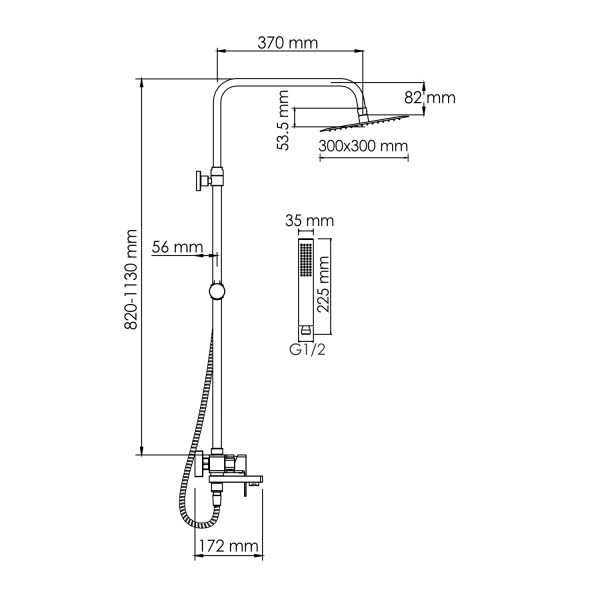 Душевая система со смесителем Wasserkraft  A177.118.103.010.CH монтаж настенная без термостата хром