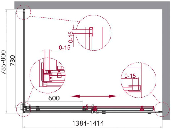 Душевой угол BelBagno Acqua ACQUA-AH-1-140/80-C-Cr прямоугольный 140x80 стекла прозрачные, профиль хром
