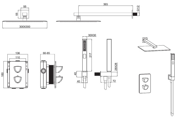 Душевая система со смесителем Allen Brau Infinity 5.21016-00 монтаж встраиваемая в стену с термостатом хром